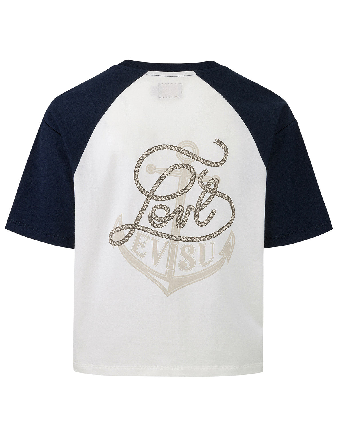 Nautical Theme Embroidery and Print Cropped Horn-sleeve T-Shirt