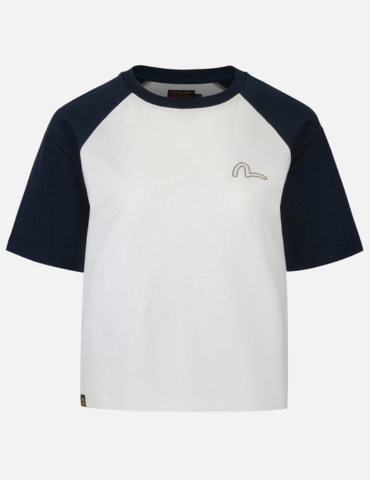 Nautical Theme Embroidery and Print Cropped Horn-sleeve T-Shirt