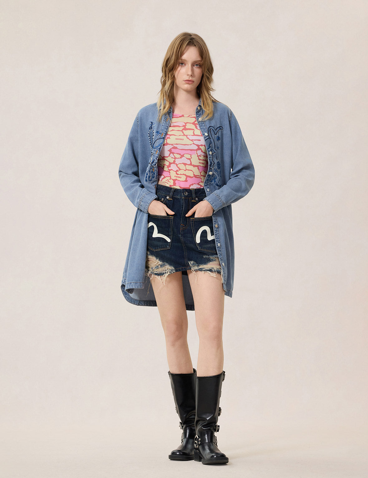 Cat Embroidery Denim Dress