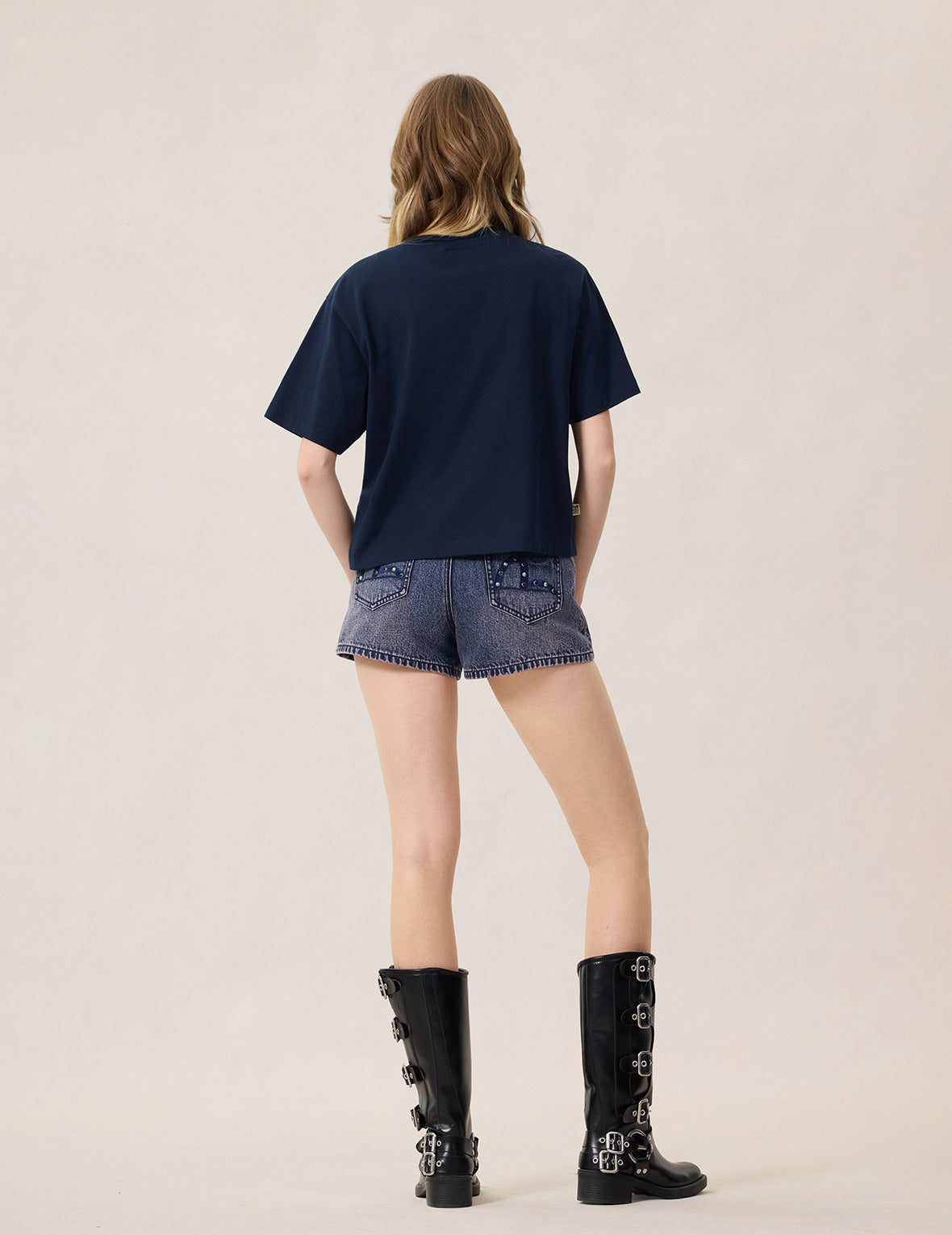 Reverse-Panel Denim Shorts