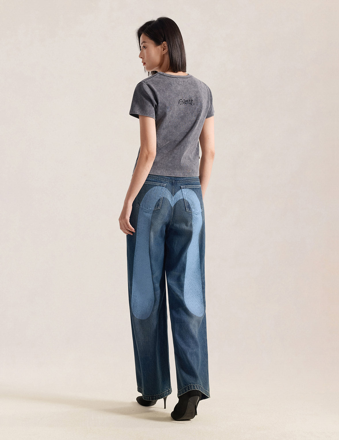 Light Blue Washed Daicock Print Jeans