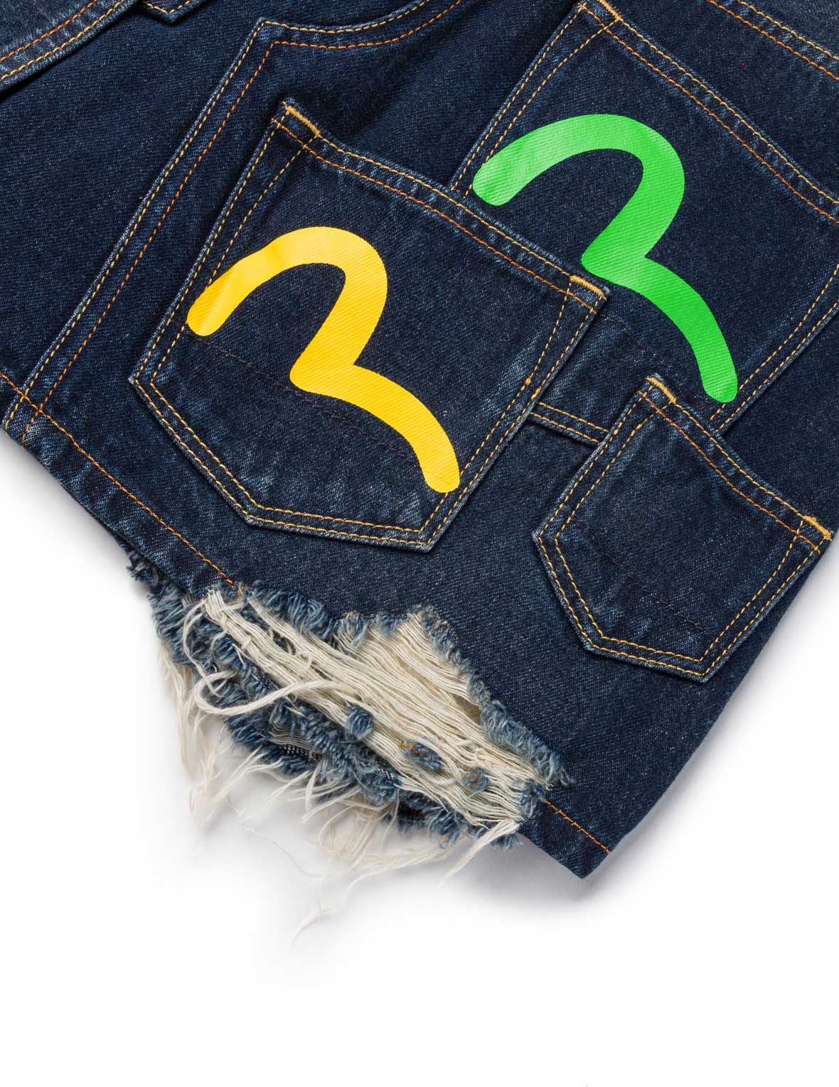Seagull Print Multi-Pocket Denim Skirt