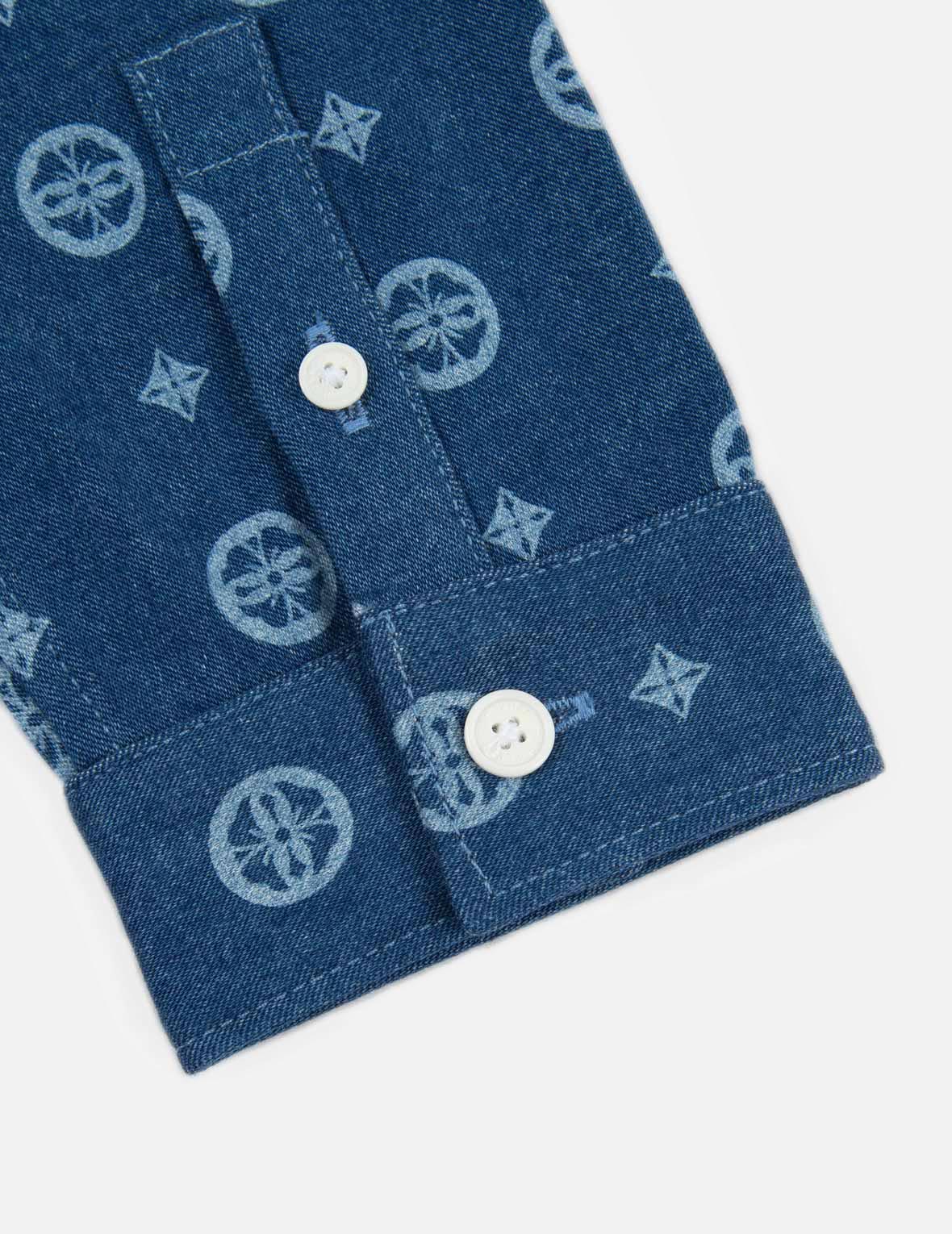 Allover Discharged Kamon Denim Shirt