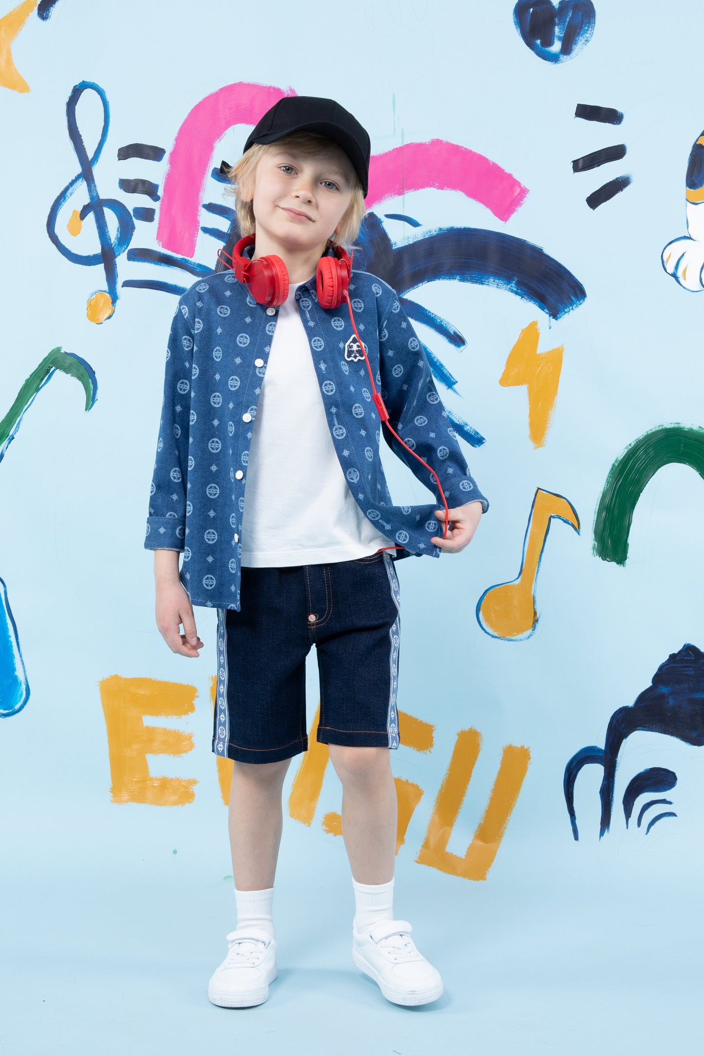 Allover Discharged Kamon Denim Shirt