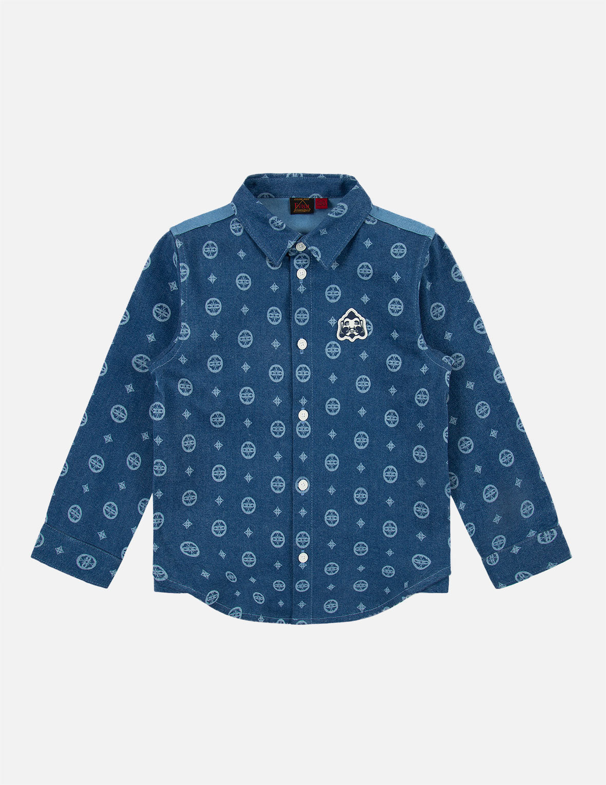 Allover Discharged Kamon Denim Shirt