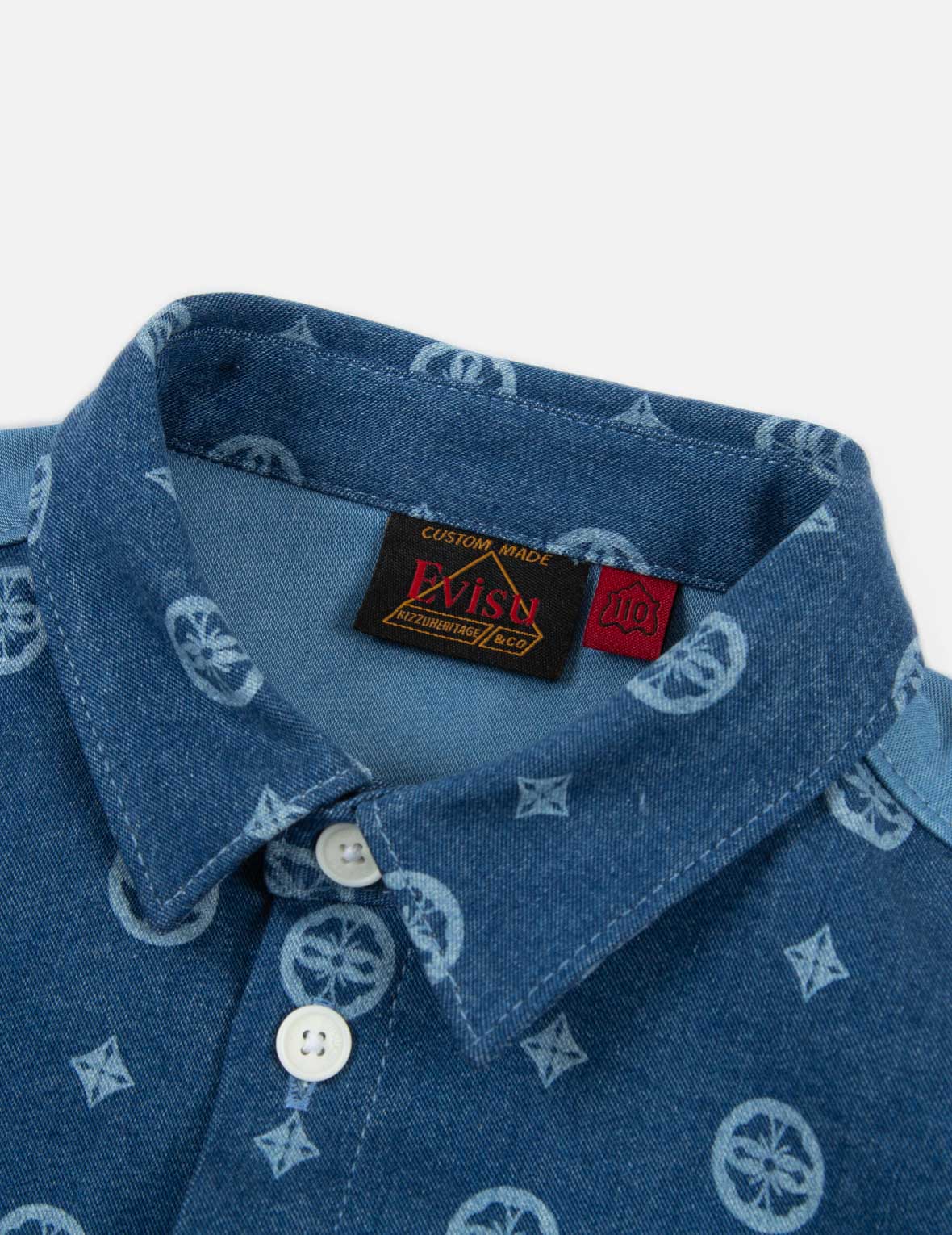 Allover Discharged Kamon Denim Shirt