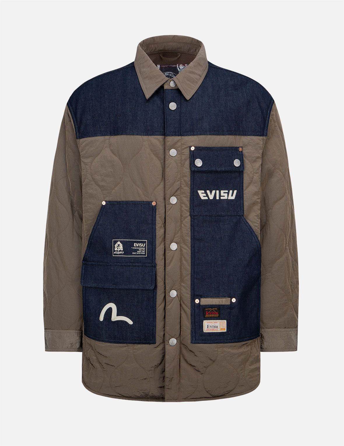 Fabric-mixed Quilted Shirt