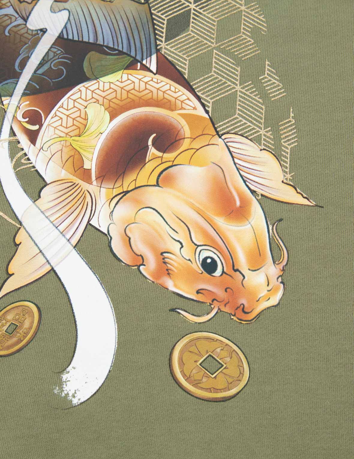 Tattoo Koi Print Hooded Sweatshirt