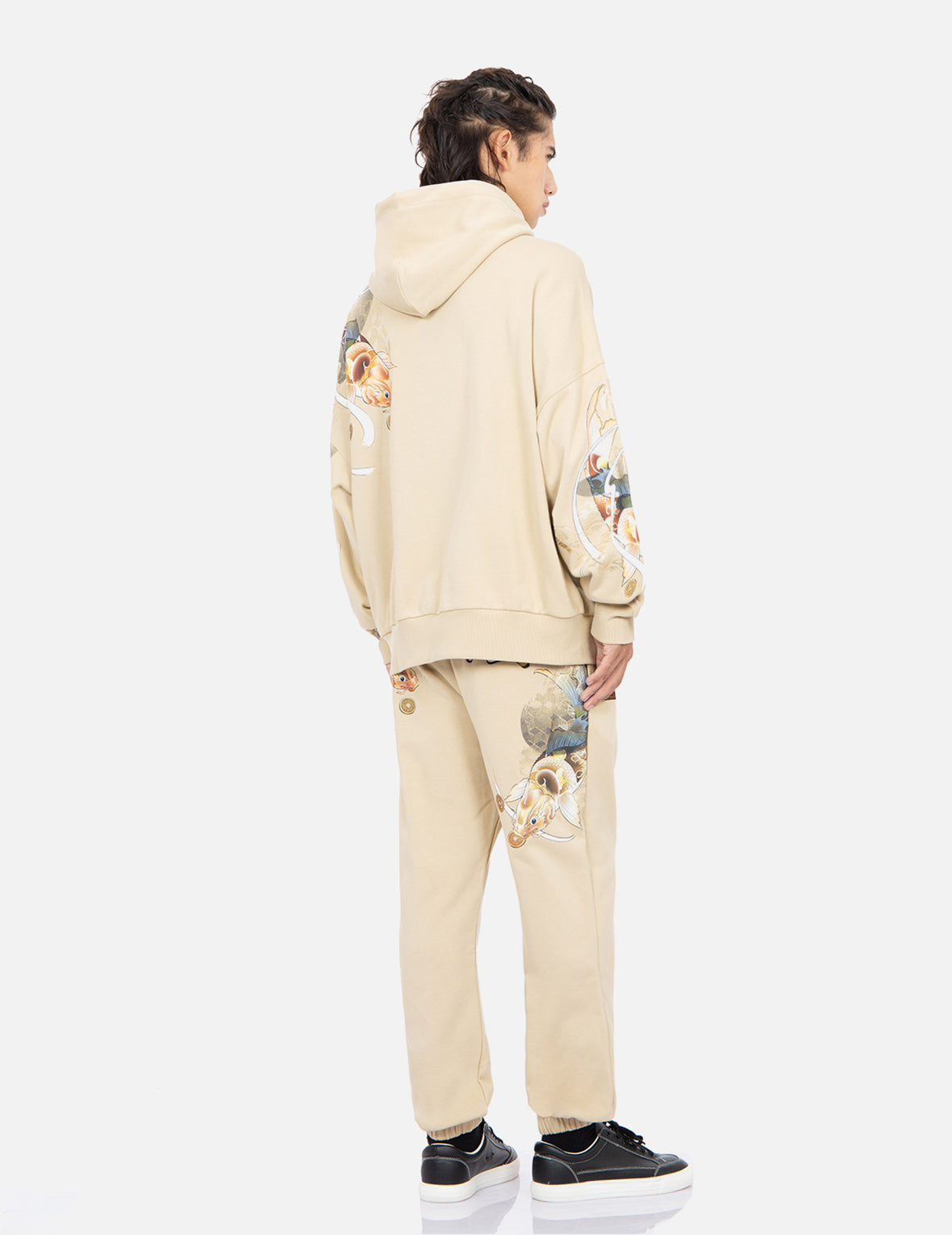 Tattoo Koi Print Hooded Sweatshirt