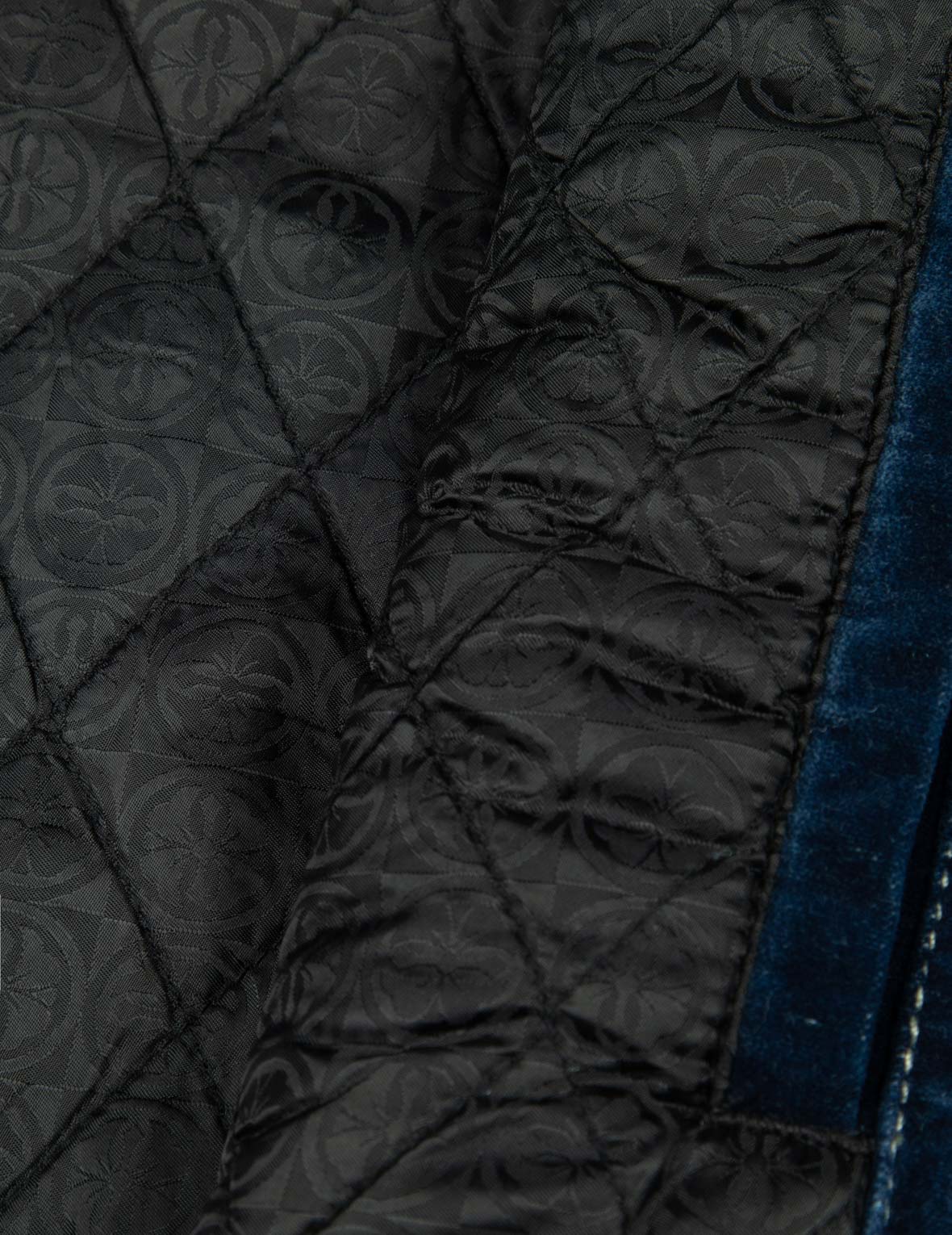 Seagull and Allover Kamon Embroidery Pockets Loose Fit Padded Denim Jacket