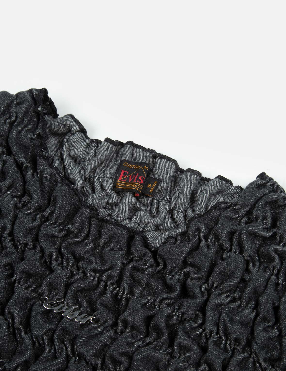 Logo Metal Trim Cropped Textured Denim Top