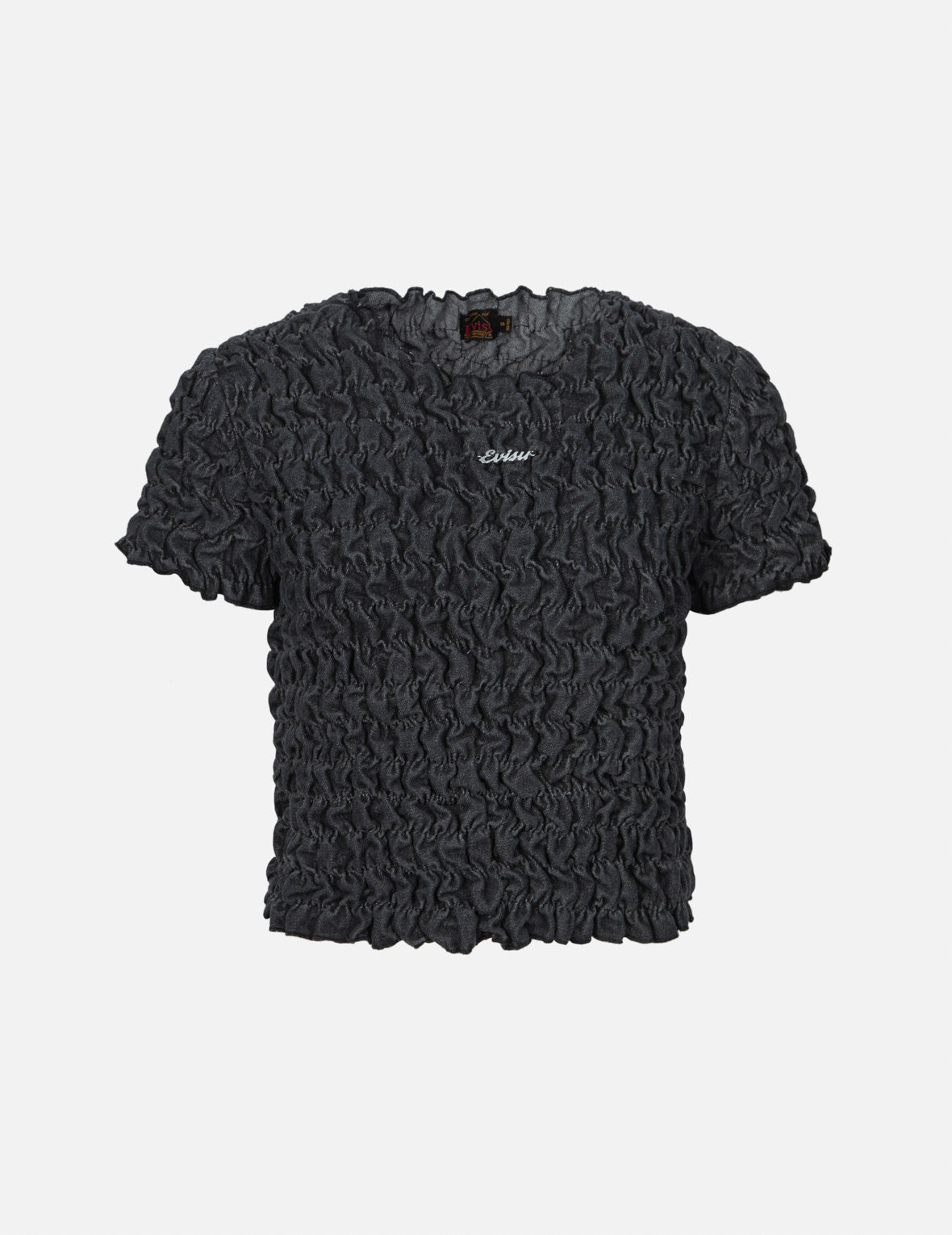 Logo Metal Trim Cropped Textured Denim Top