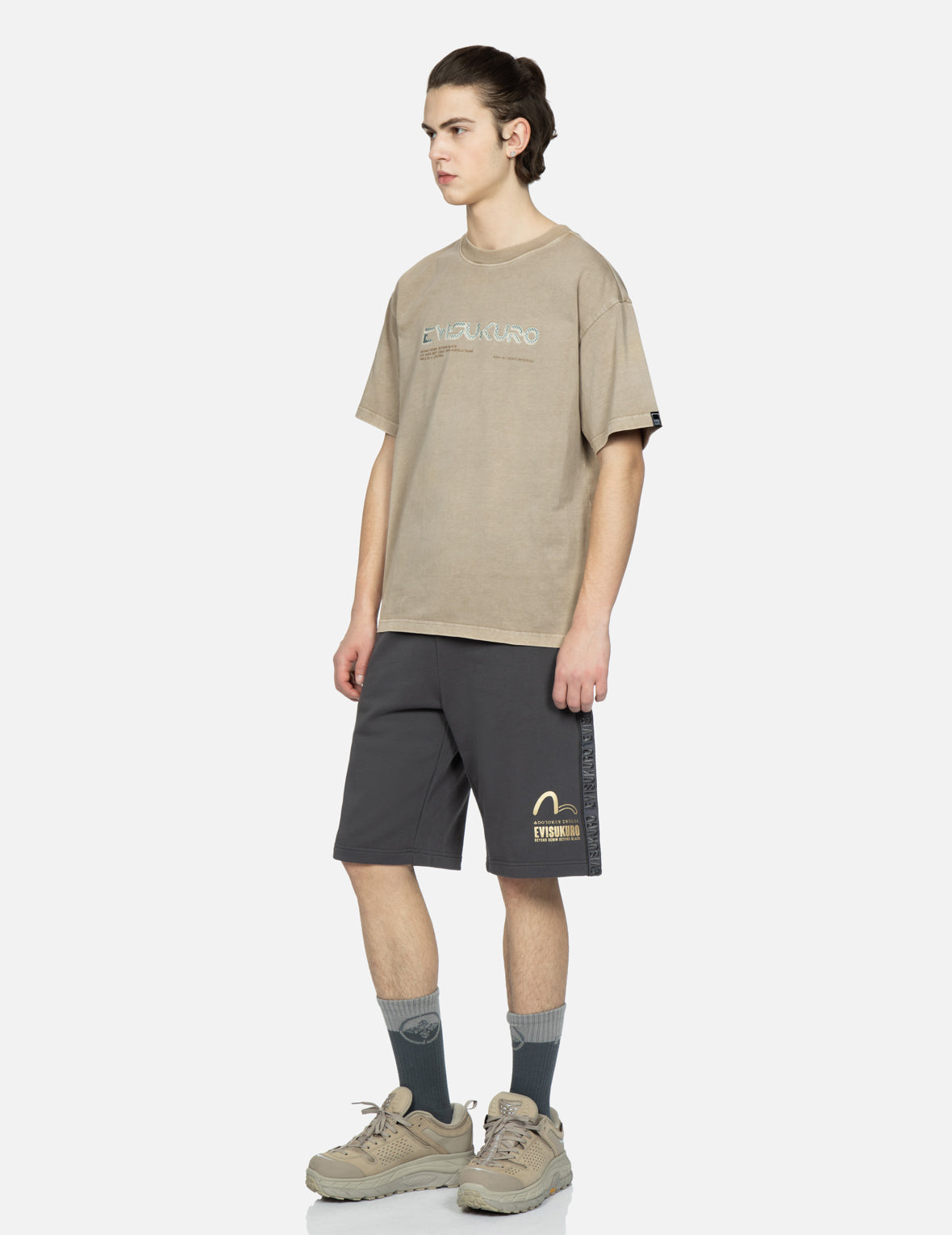 Metallic Stud Textured Logo Print T-shirt