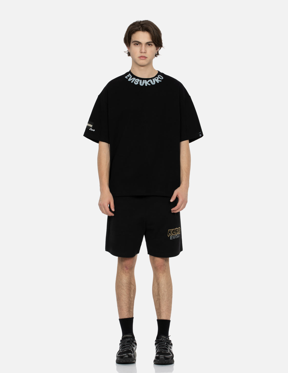 Metallic Logo Print Relax Fit Sweat Shorts