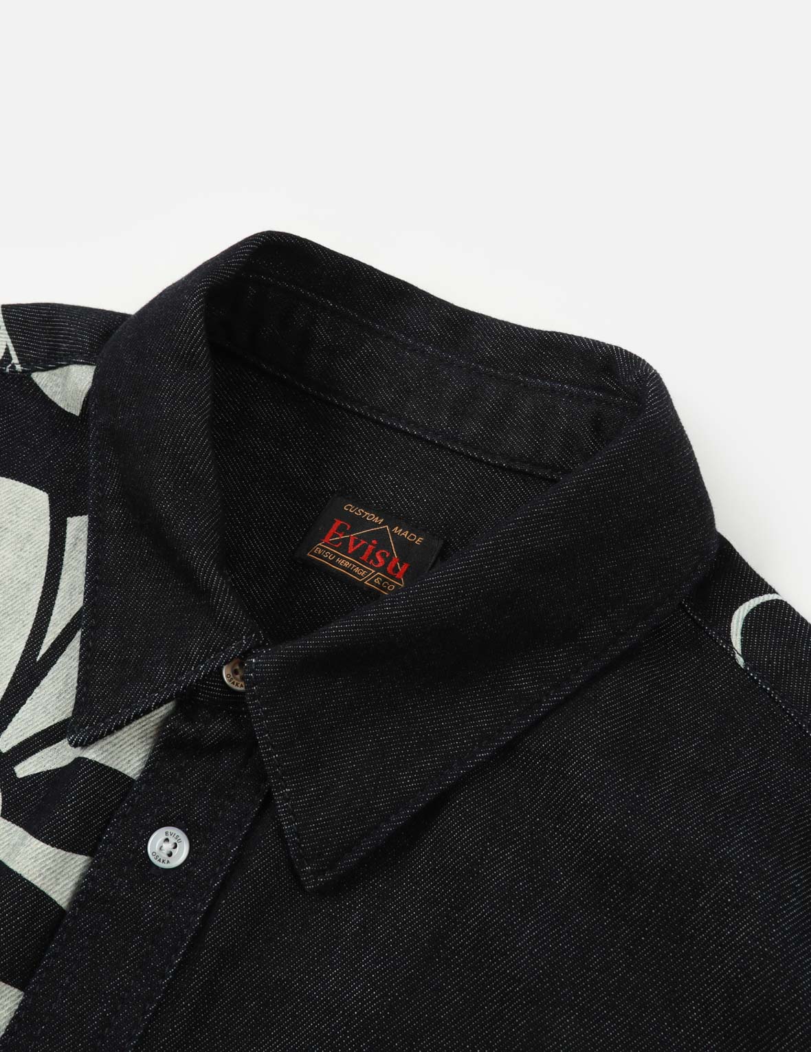 Kamon and Seagull Print Denim Shirt