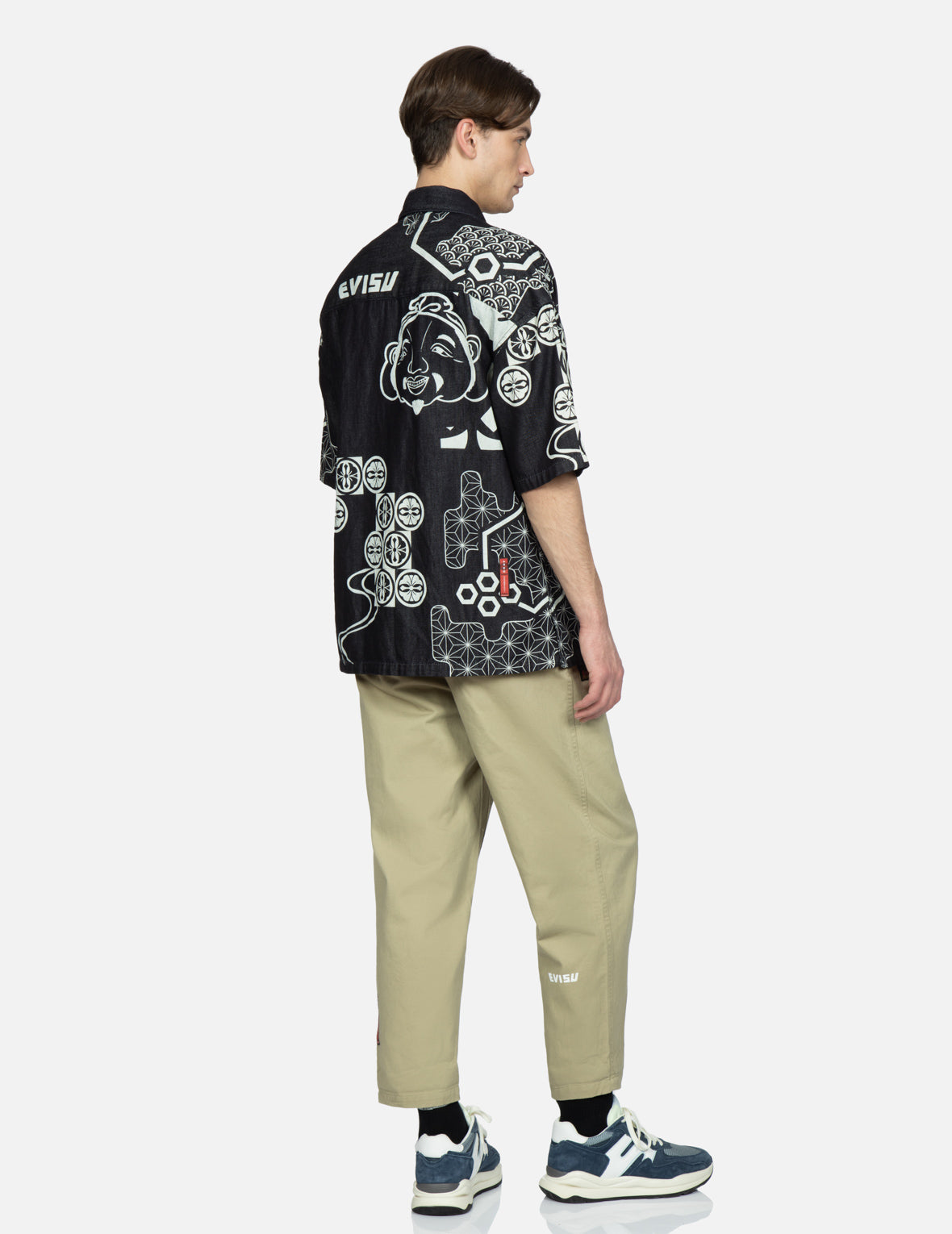 Kamon and Seagull Print Denim Shirt
