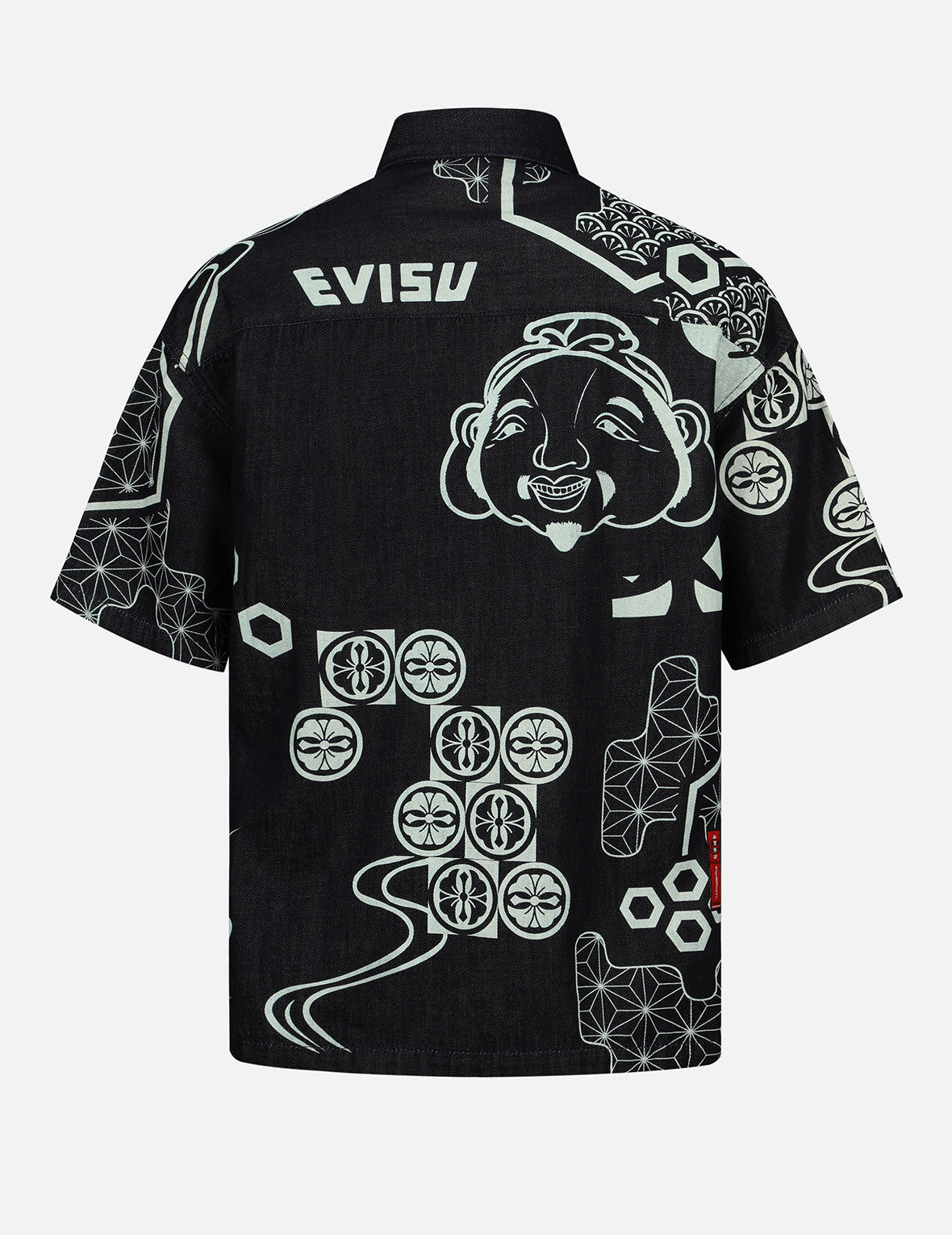 Kamon and Seagull Print Denim Shirt