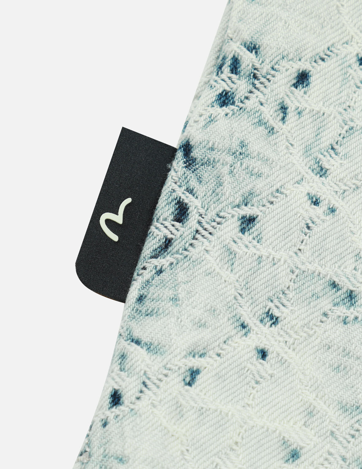 Washed Allover Kamon Jacquard and Seagull Embroidery Boxy Denim Shirt