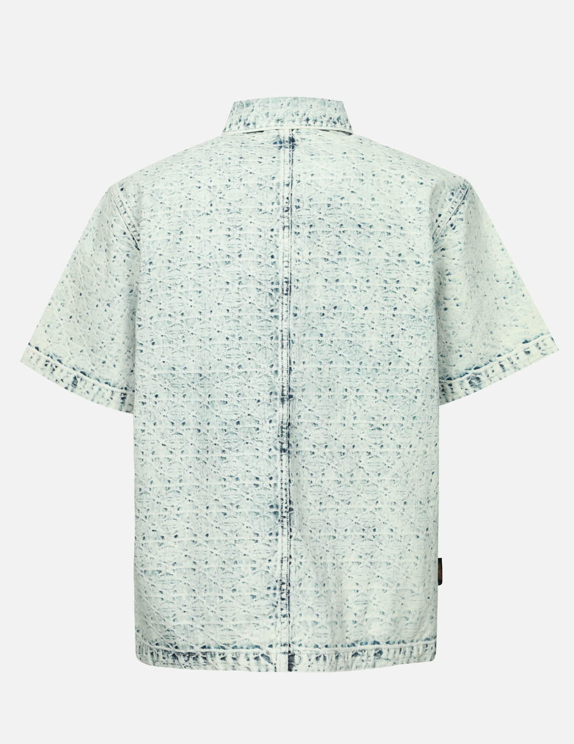 Washed Allover Kamon Jacquard and Seagull Embroidery Boxy Denim Shirt