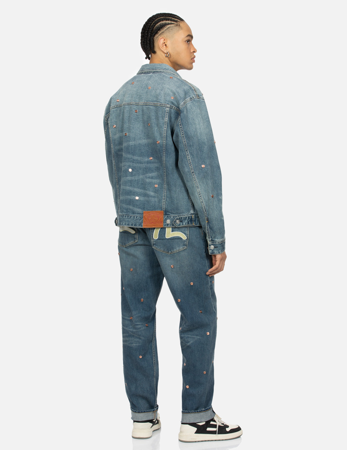 Allover Rivets and Seagull Applique Relax Fit Denim Jacket