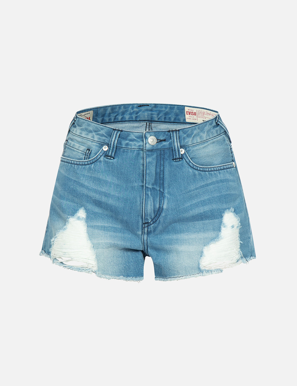 Kamon and Godhead-pattern Daicock Print Denim Shorts