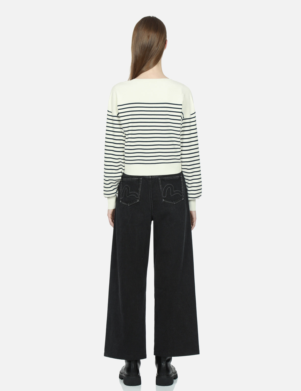 Denim and Terry Reconstructed Wide-Leg Jeans