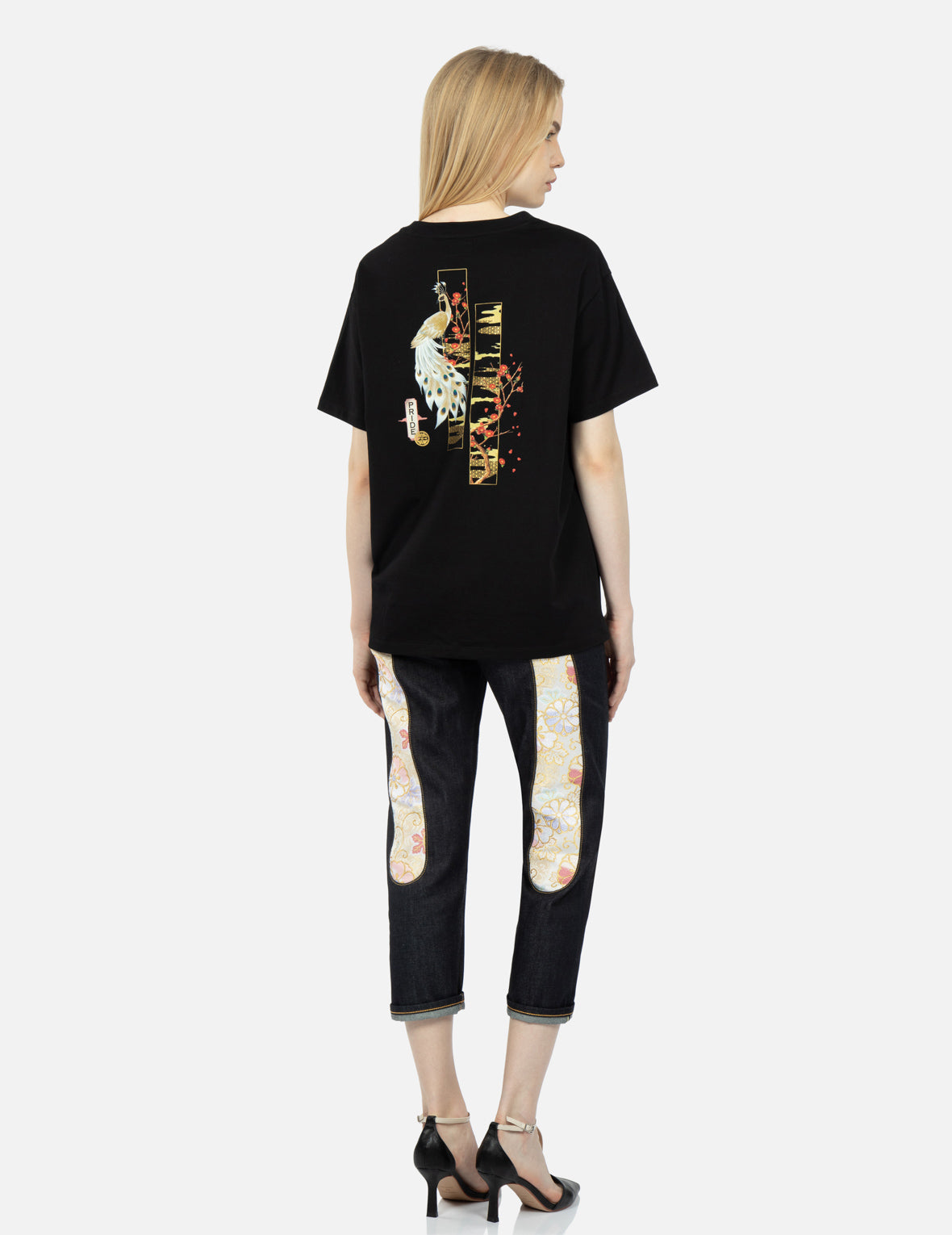 Peacock and Tsubaki Print Boyfriend T-shirt
