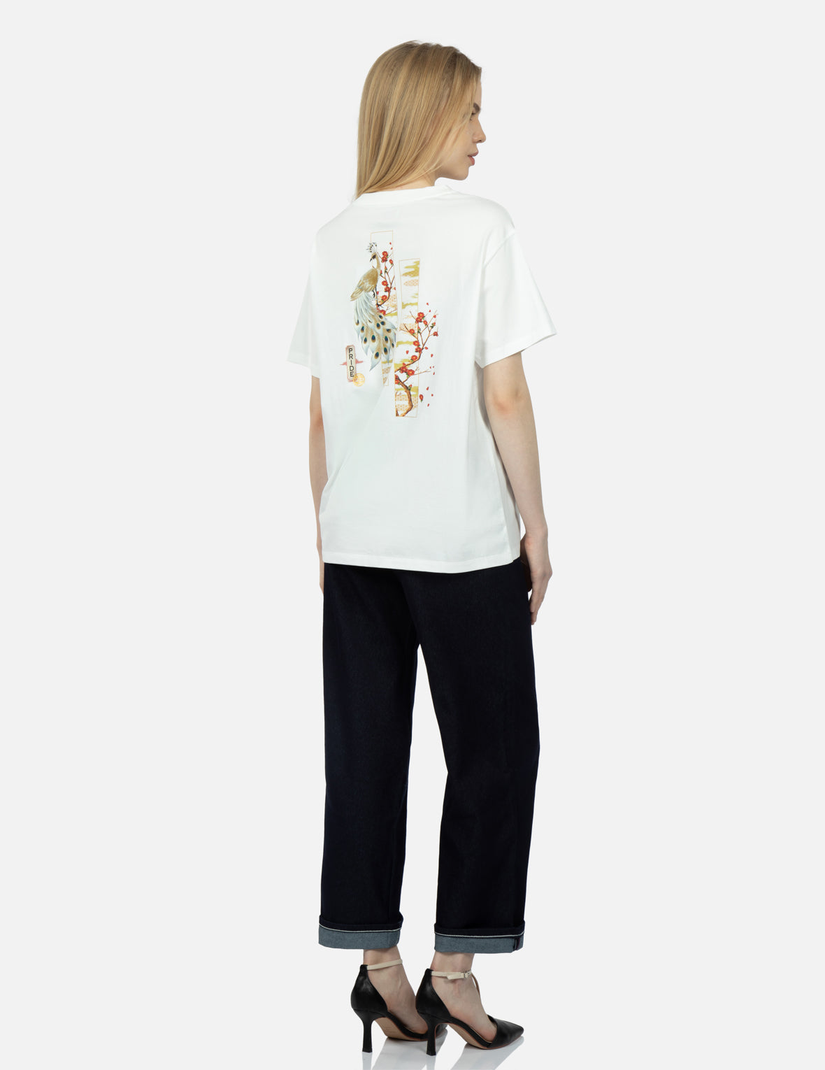 Peacock and Tsubaki Print Boyfriend T-shirt