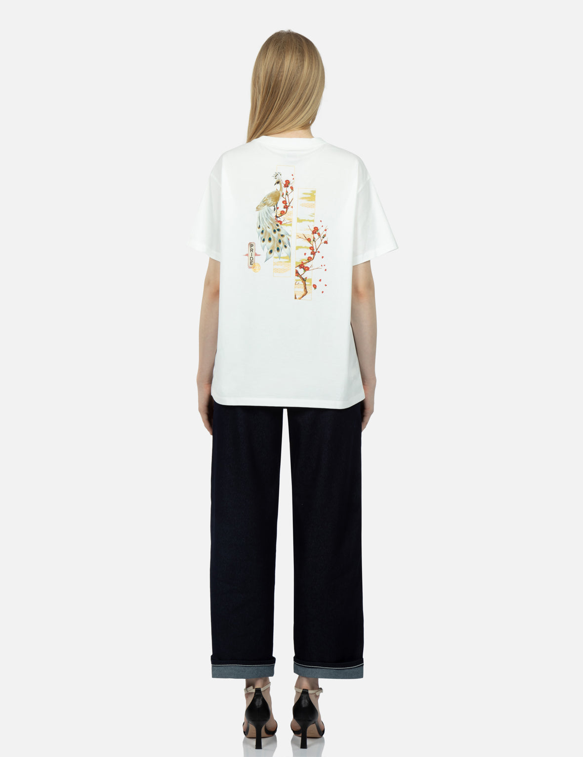 Peacock and Tsubaki Print Boyfriend T-shirt