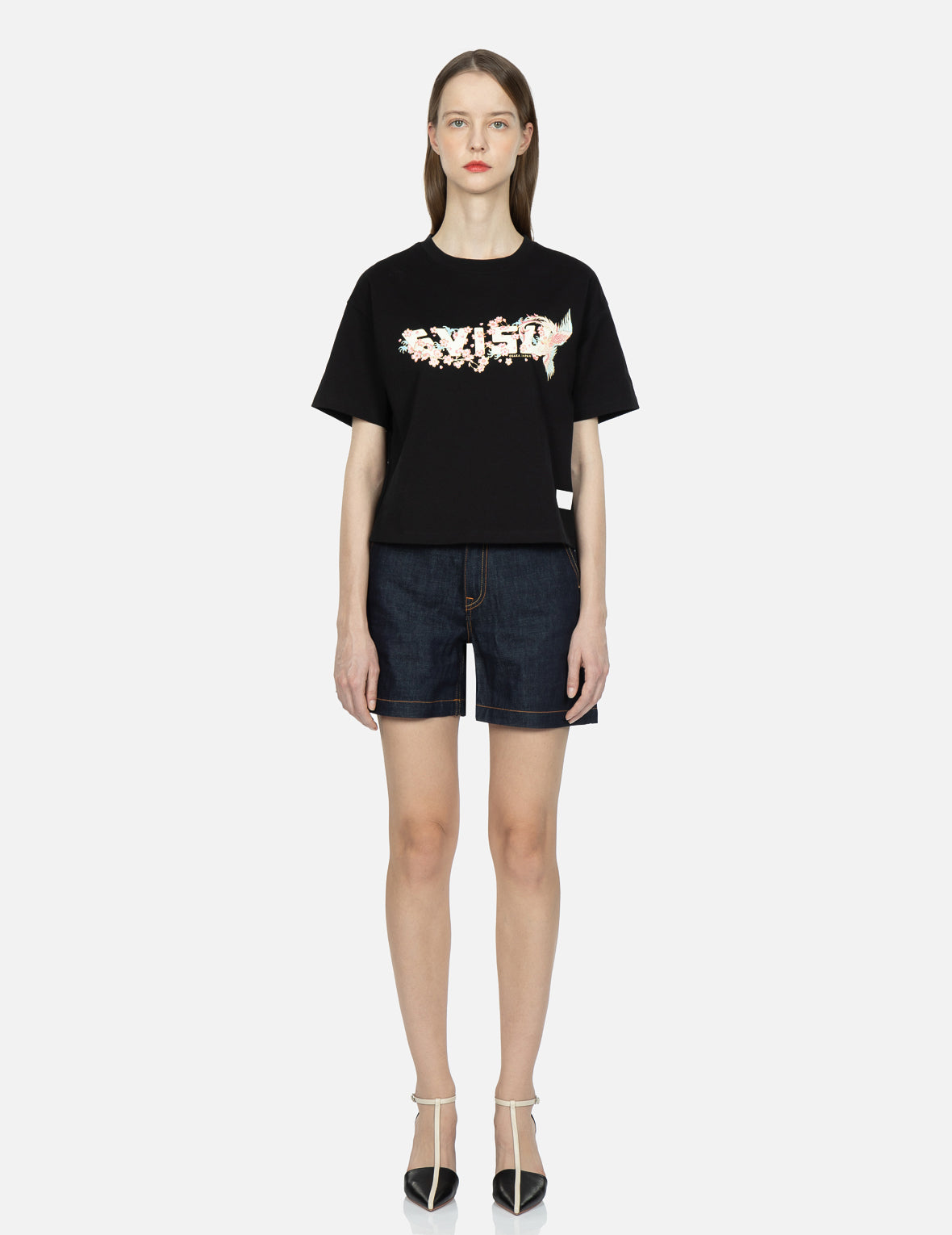 Logo and Peacock Print T-shirt