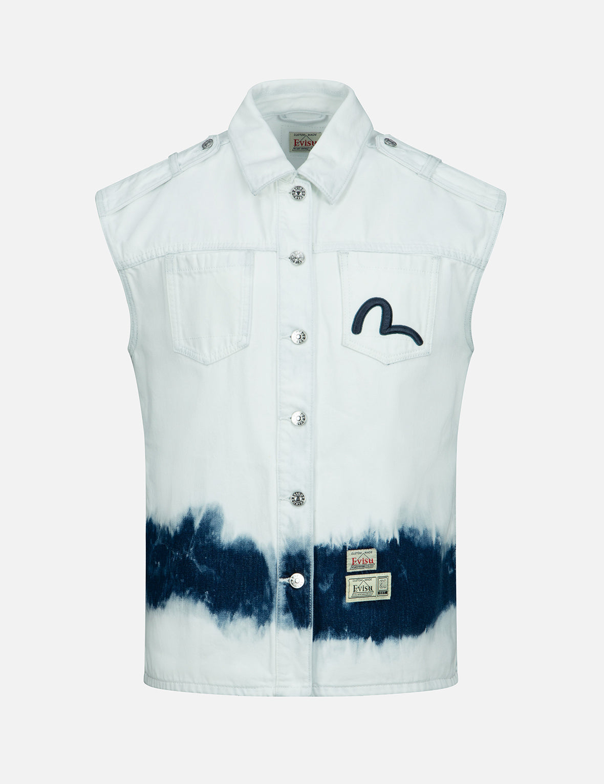 Seagull Embroidery Tie-bleach Denim Vest Jacket