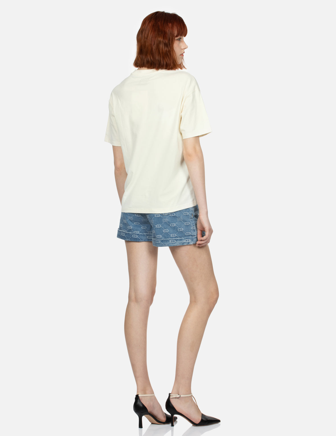 Allover Logo with Pink Diamond-Ironing Seagull Loose Fit Denim Shorts