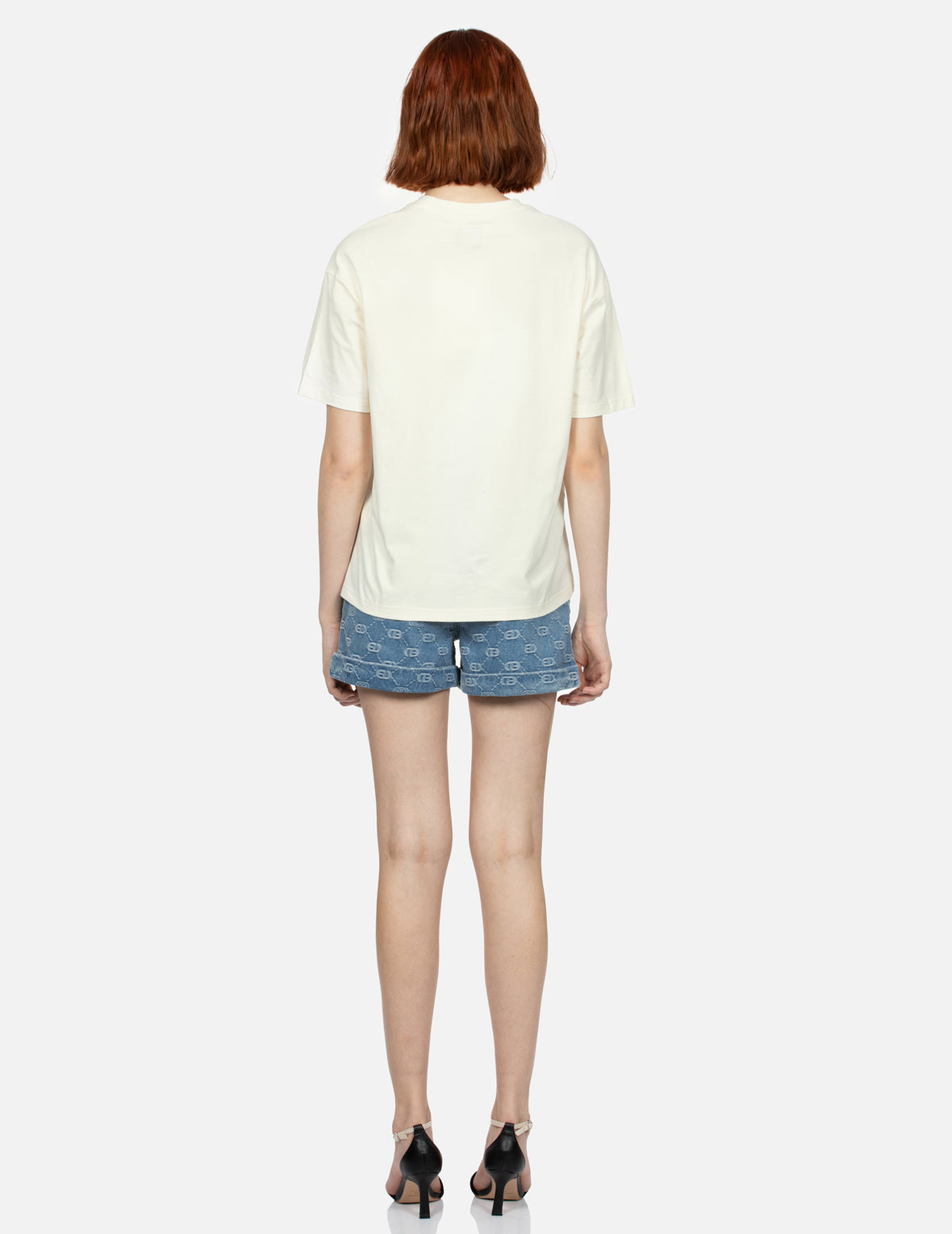 Allover Logo with Pink Diamond-Ironing Seagull Loose Fit Denim Shorts