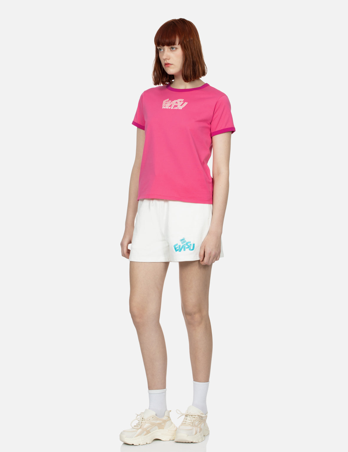 Color-blocking Daruma and Fortune Cat Daicock Print Loose Fit Sweat Shorts