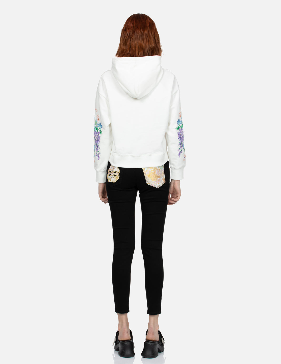 3D Seagull Print and Floral Embroidery Cropped Hoodie