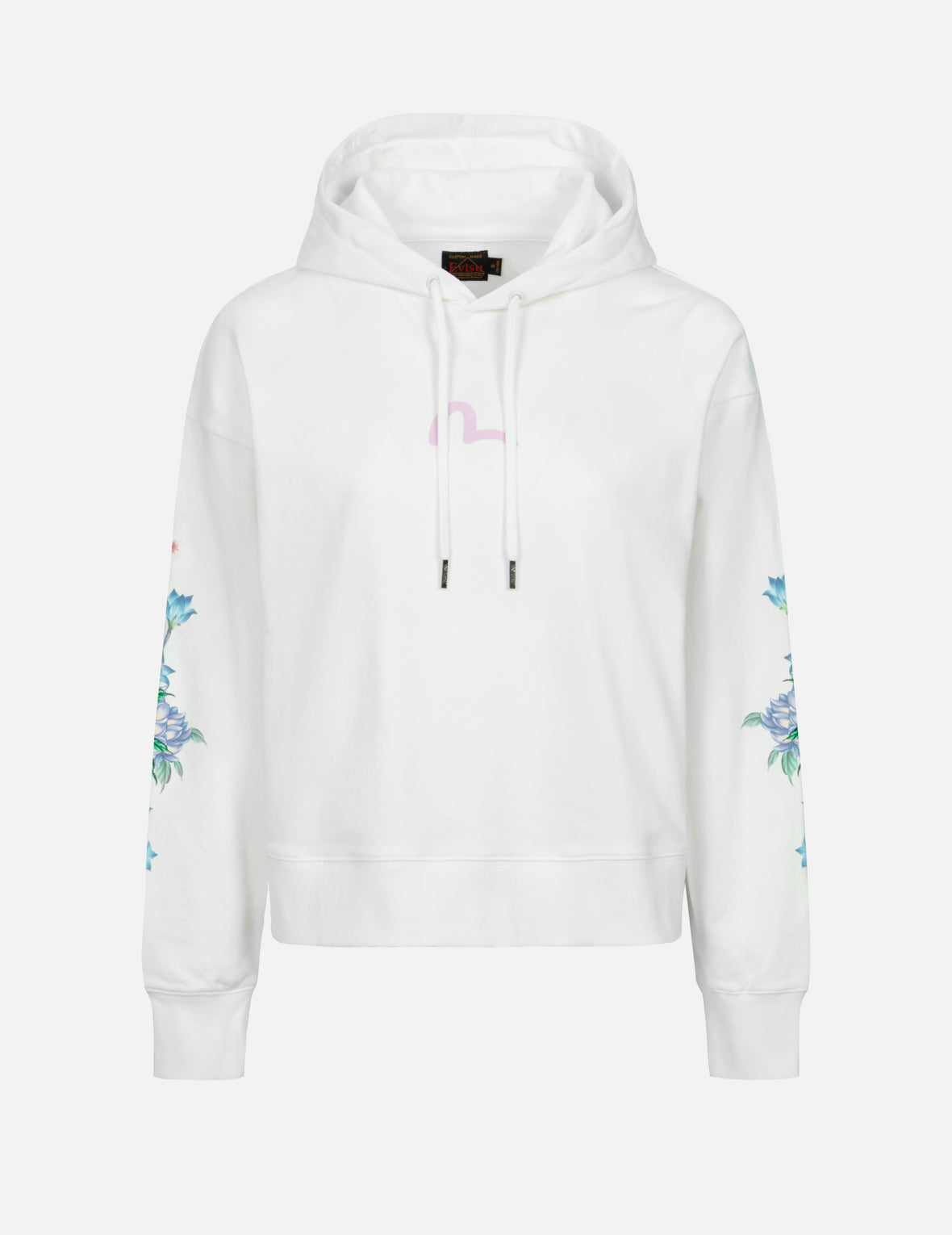 3D Seagull Print and Floral Embroidery Cropped Hoodie