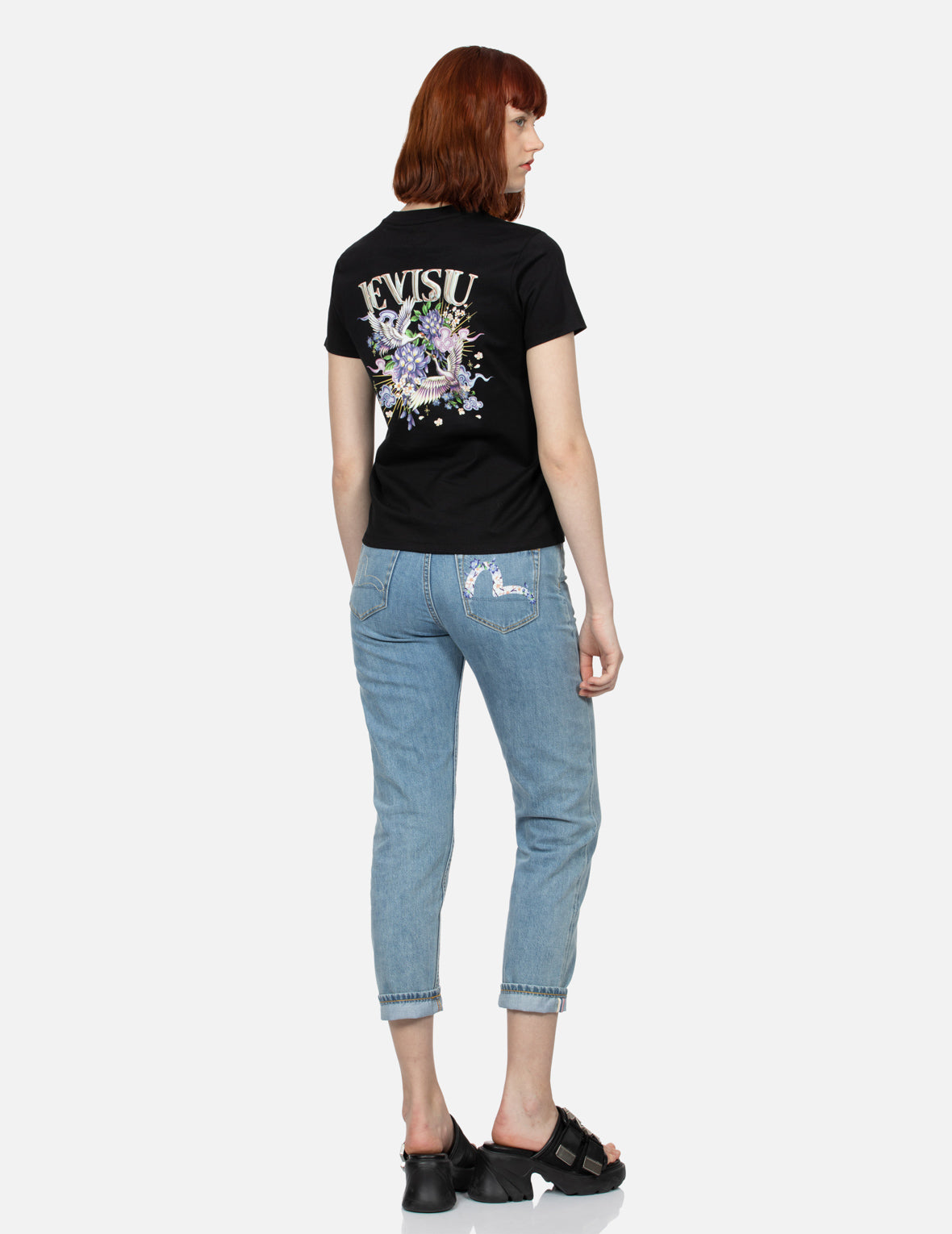 Cranes and Wisteria Print Regular Fit T-Shirt