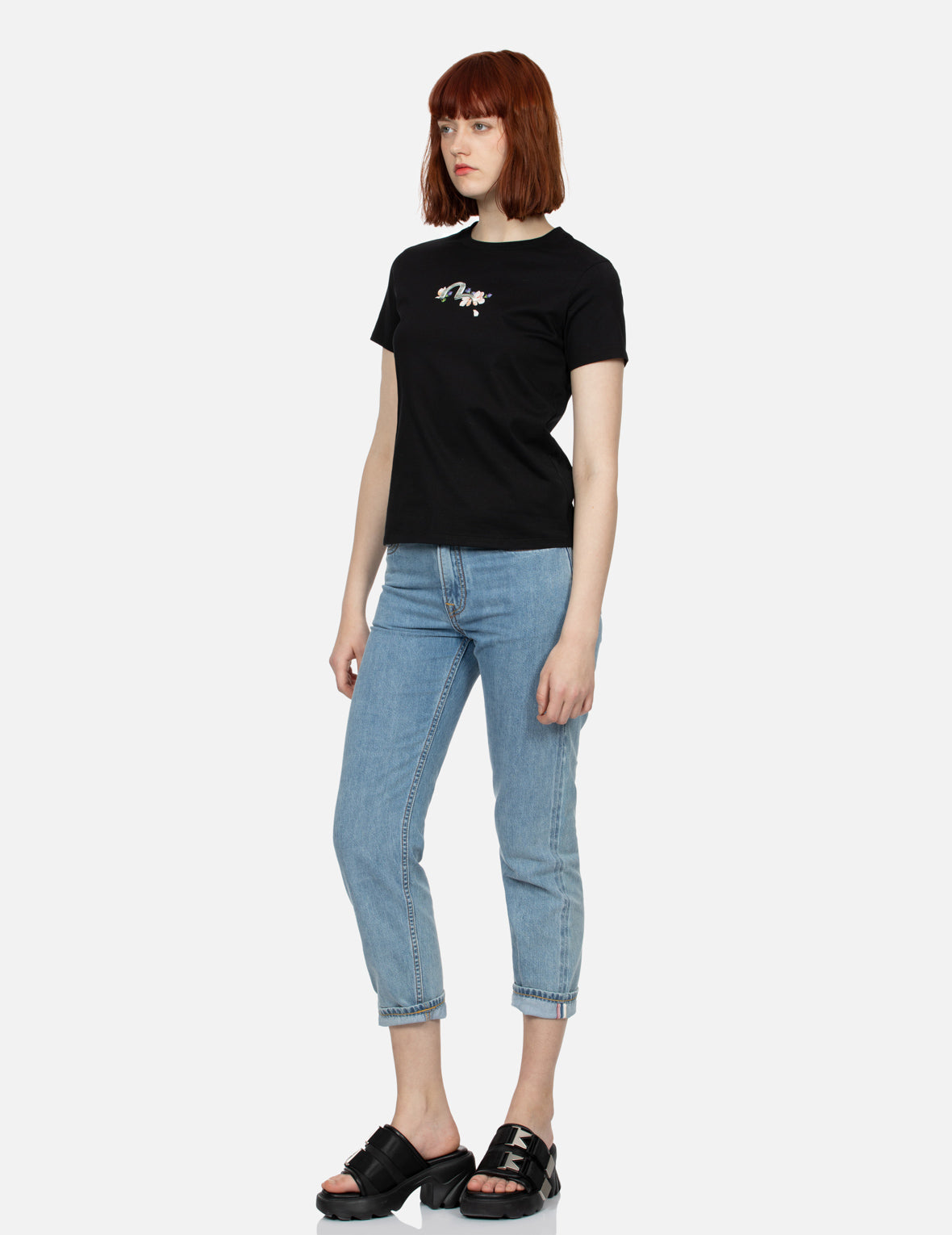 Cranes and Wisteria Print Regular Fit T-Shirt