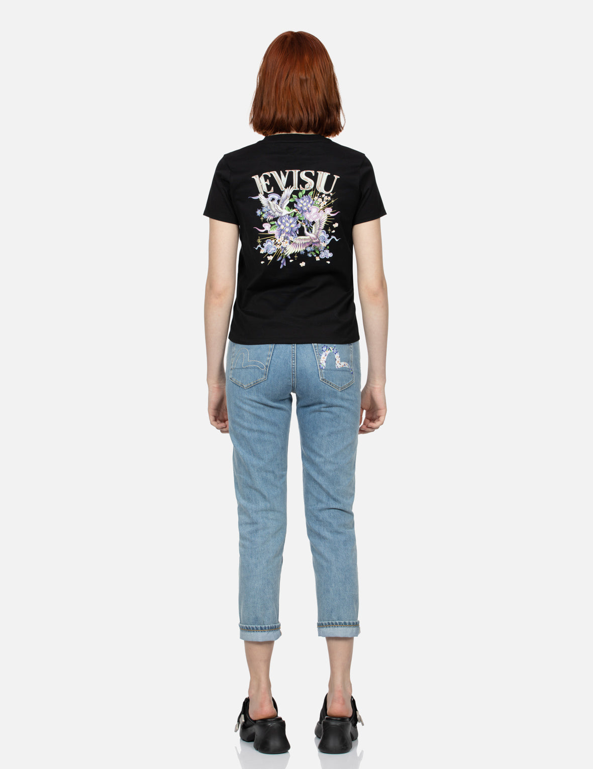 Cranes and Wisteria Print Regular Fit T-Shirt