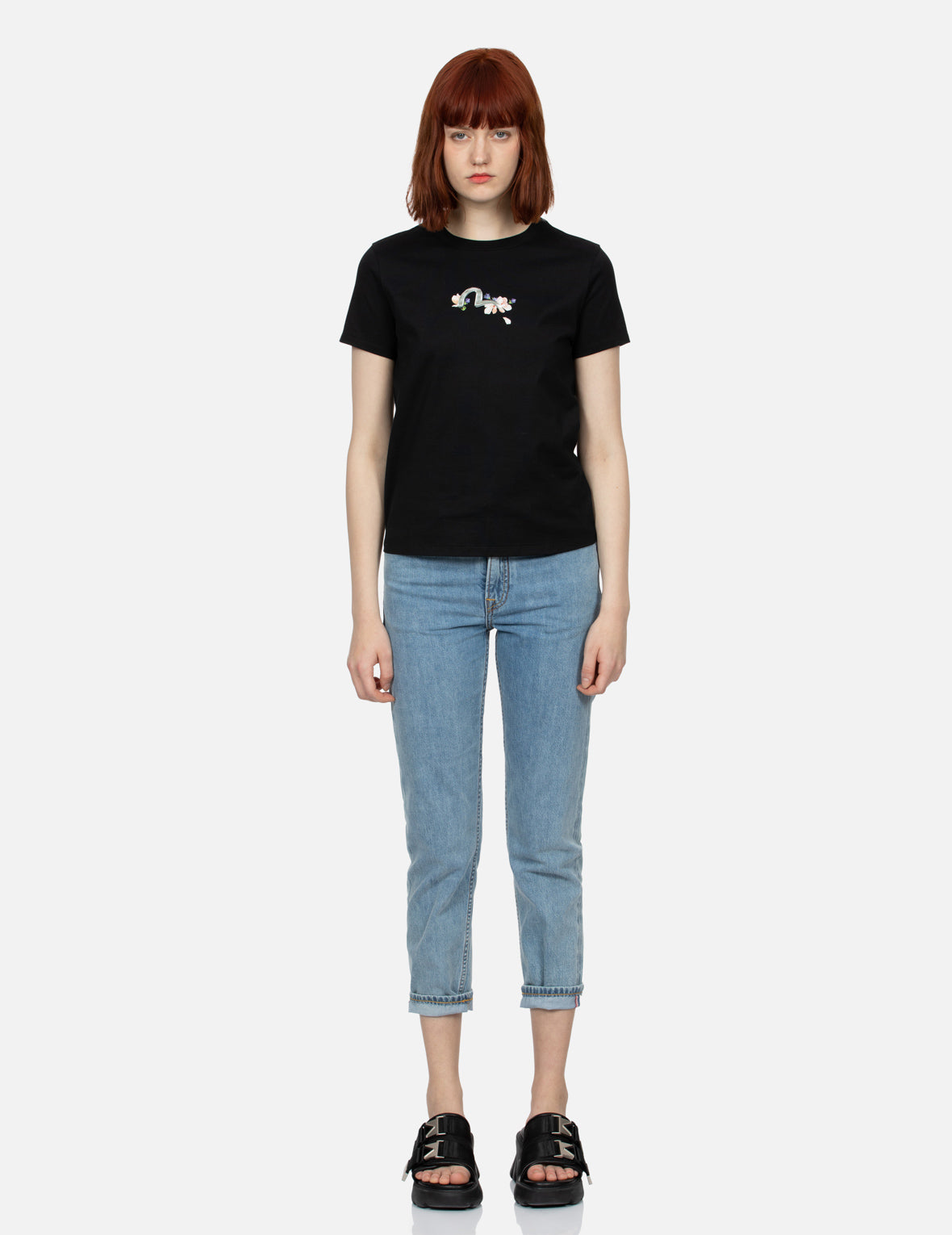 Cranes and Wisteria Print Regular Fit T-Shirt