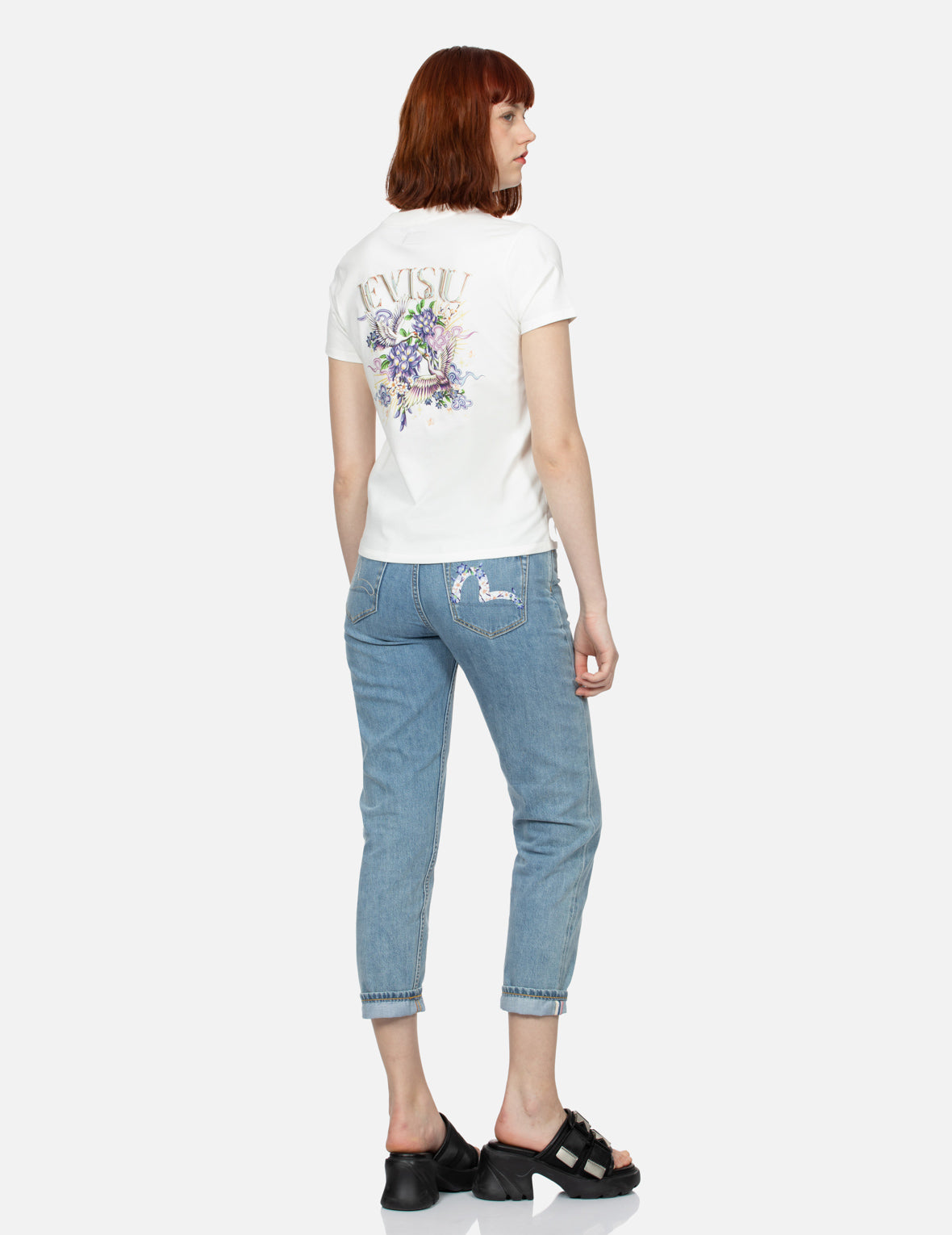 Cranes and Wisteria Print Regular Fit T-Shirt