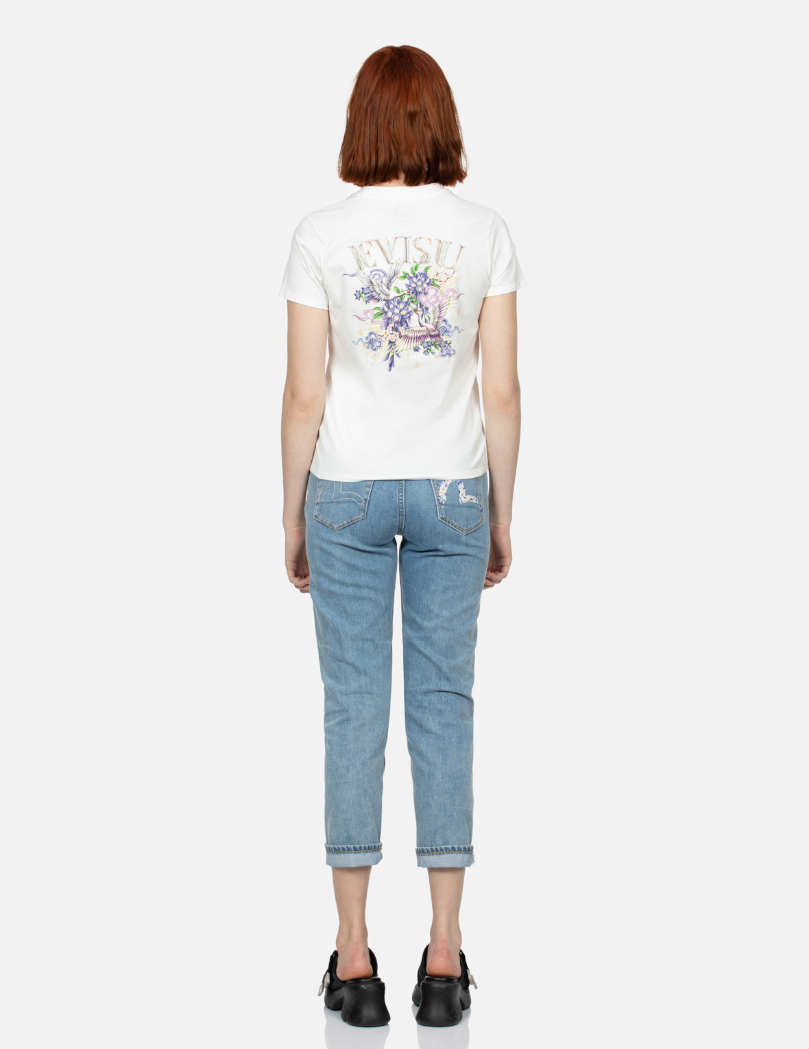 Cranes and Wisteria Print Regular Fit T-Shirt