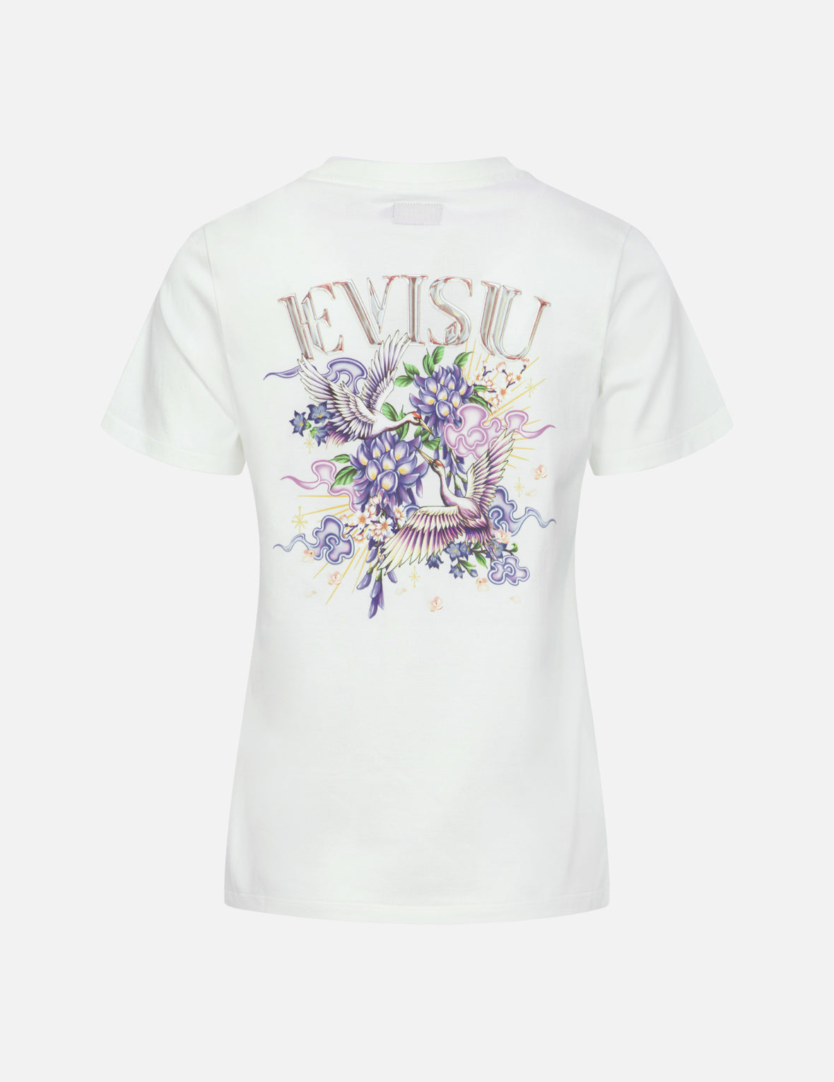 Cranes and Wisteria Print Regular Fit T-Shirt